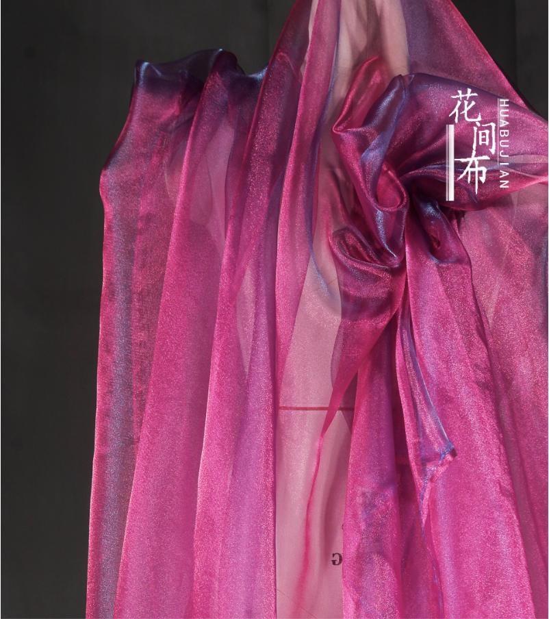 Iridescent Organza Fabric: Magenta Blue Shimmery Tulle, 55" Wide
