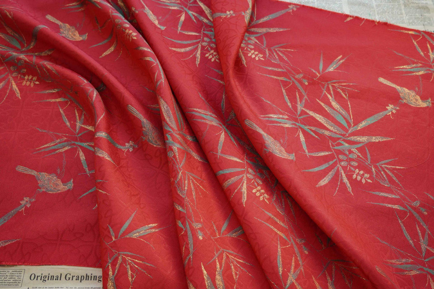 China Red Jacquard Fabric: 59"W Rayon Brocade for Cheongsam