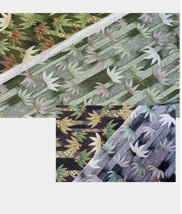 Japanese Foliage Cotton Fabric: Hot-Stamping Kimono Sewing Material, 57"W