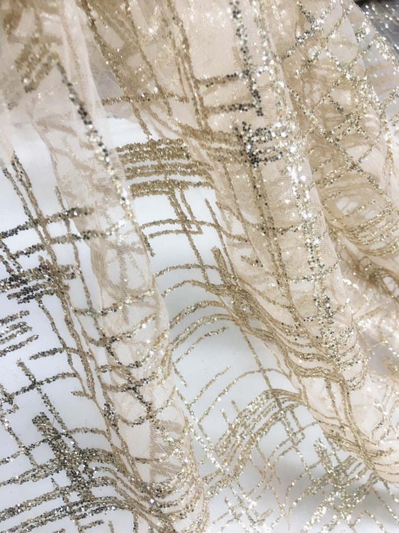 Bronzing Square Mesh Fabric, Shiny Glitter Wedding Costume Dress, 55"W