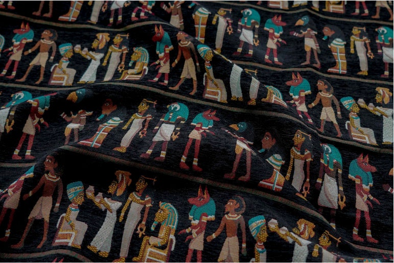 Ancient Egypt Jacquard Fabric: Chenille Blend Upholstery, Costume, Decor