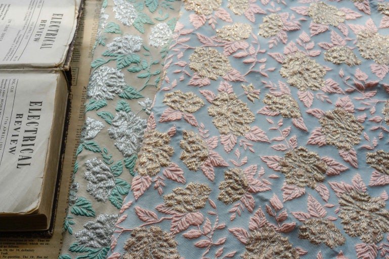 Gold Thread Floral Jacquard Fabric: 3D Texture, 63" Wide, Upholstery & Costume - Poppylollipop