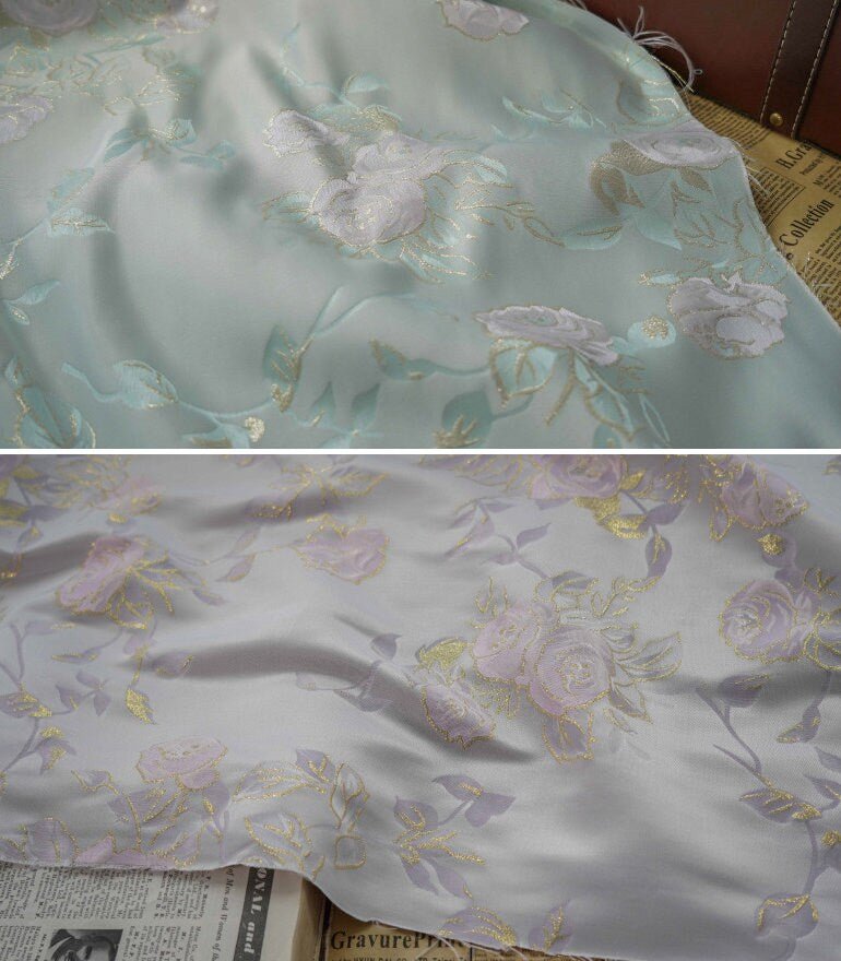 Gold Thread Floral Jacquard Fabric: 3D Texture, 63" Wide By The Meter - Poppylollipop