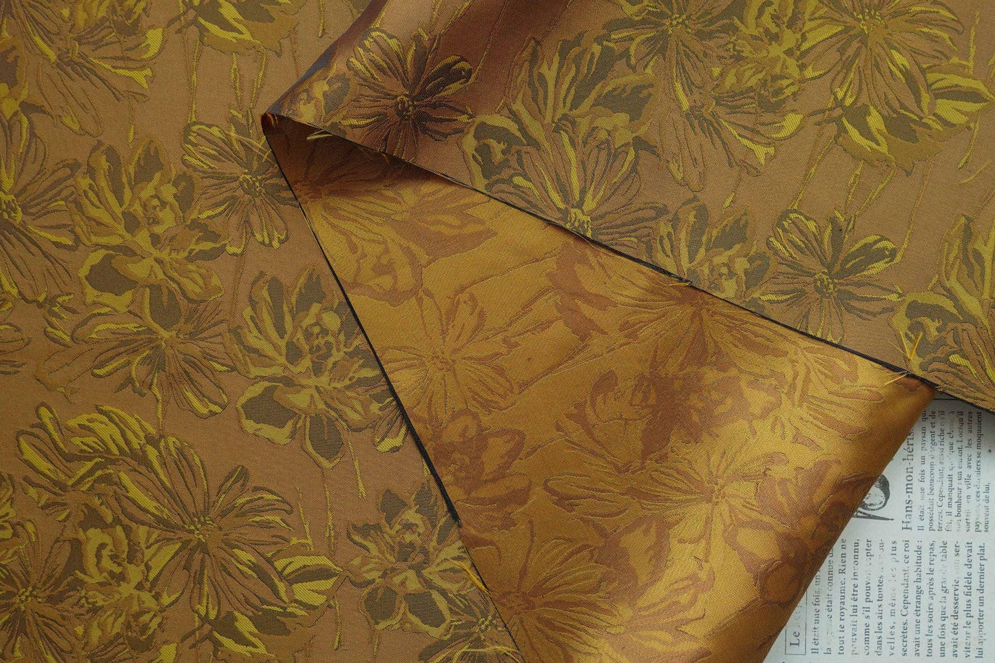 Vintage Gold Floral Brocade Fabric: Jacquard Upholstery, Dressmaking Textile (63"W, By The Yard)