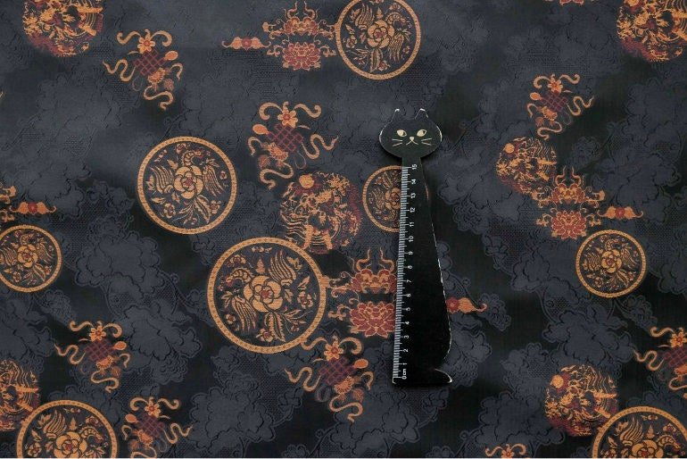Black Botanical Print Fabric: Floral Cloud Yarn Upholstery, 59" Wide - Poppylollipop