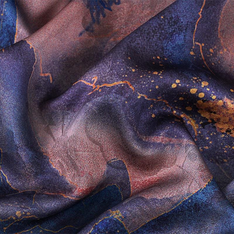 Ancient Painting Tea Silk Satin Fabric: 59"W Digital Print Drapery