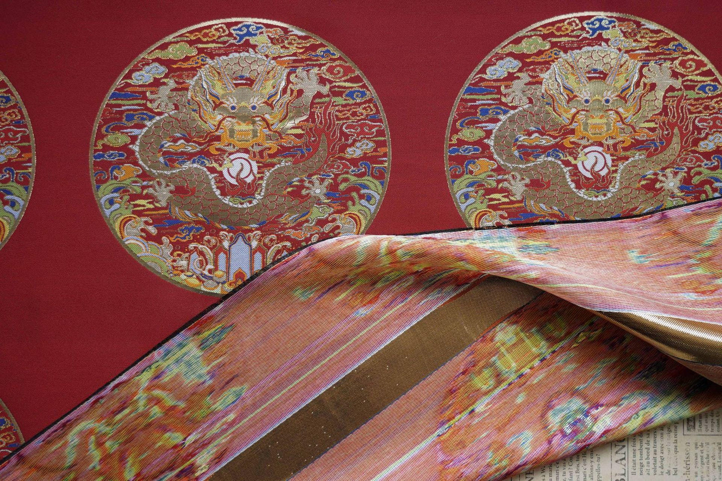 Red Dragon Embroidery Fabric: Chinese Wedding Cheongsam Brocade (59"W)