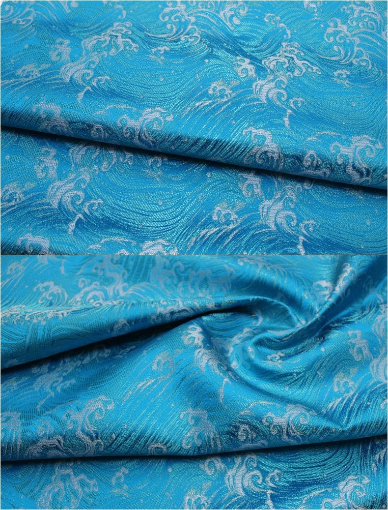 Ocean Waves Silk Rayon Brocade Fabric - 29.5"/75cm