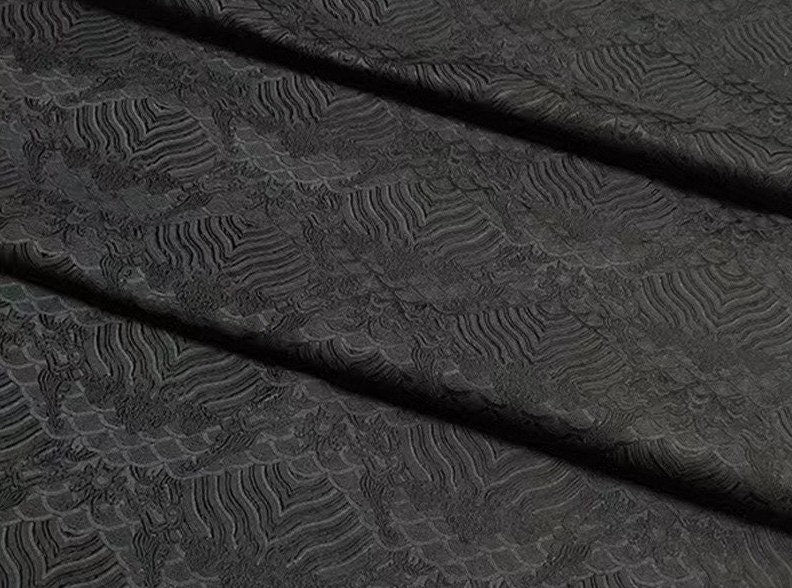 Tissu brocart de soie et rayonne à motif vagues océaniques - 150 cm de large