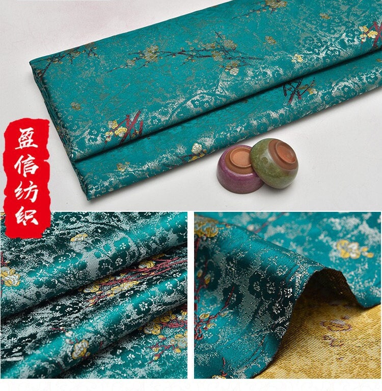 Tissu brocart à fleurs de prunier : matériau de couture en rayonne multicolore pour cheongsam et qipao.