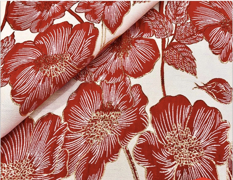 Lotus Brocade Fabric: 59"W Jacquard Satin Damask, Cheongsam Sewing