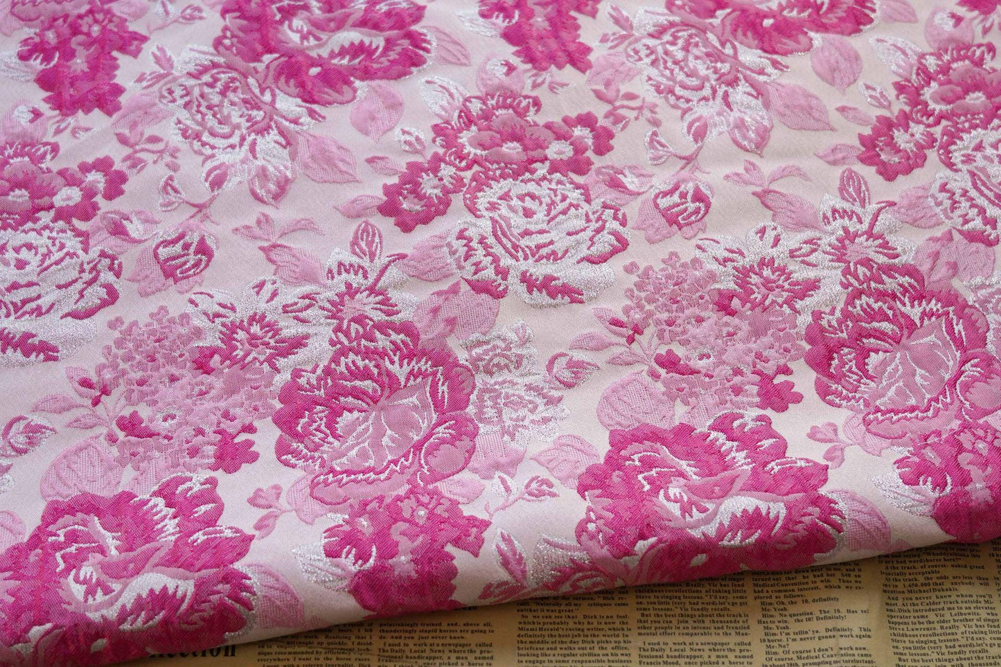 Reversible Jacquard Fabric, 3D Pink Floral Embossed Pattern, 59"W