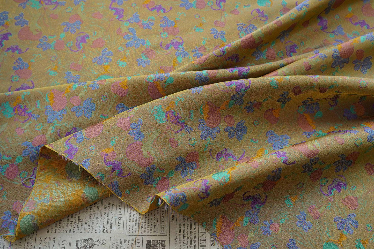 Gold Accents Brocade Fabric - Gourd Jacquard, 59" Wide