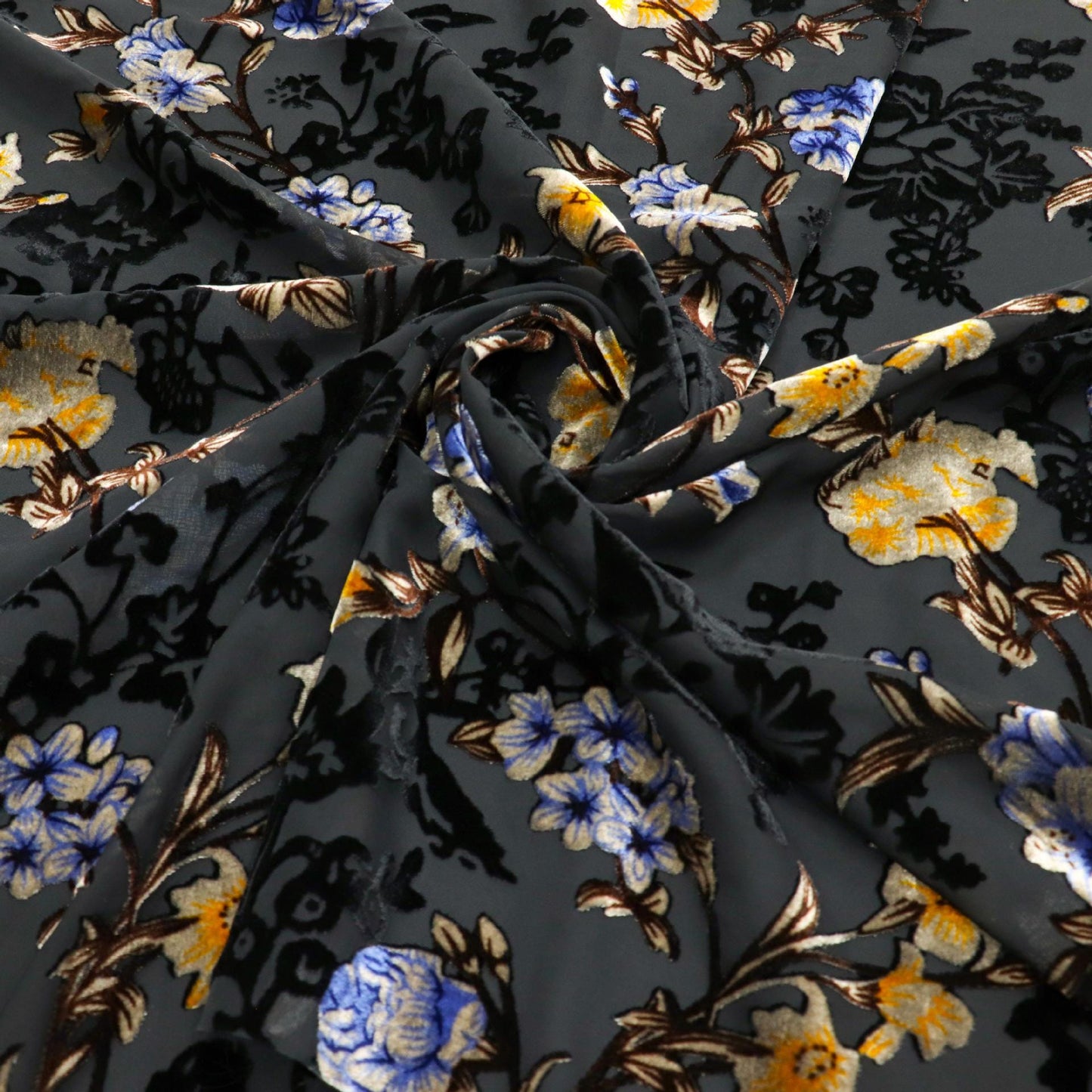 Burnout Floral Viscose Velvet Fabric: Soft Drape for Kimono, Costume