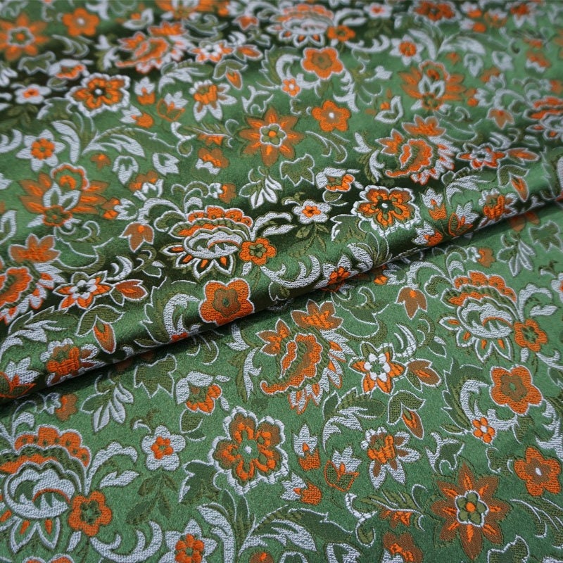 Green Floral Jacquard Brocade Fabric: Silk Rayon Blend, 29" Wide