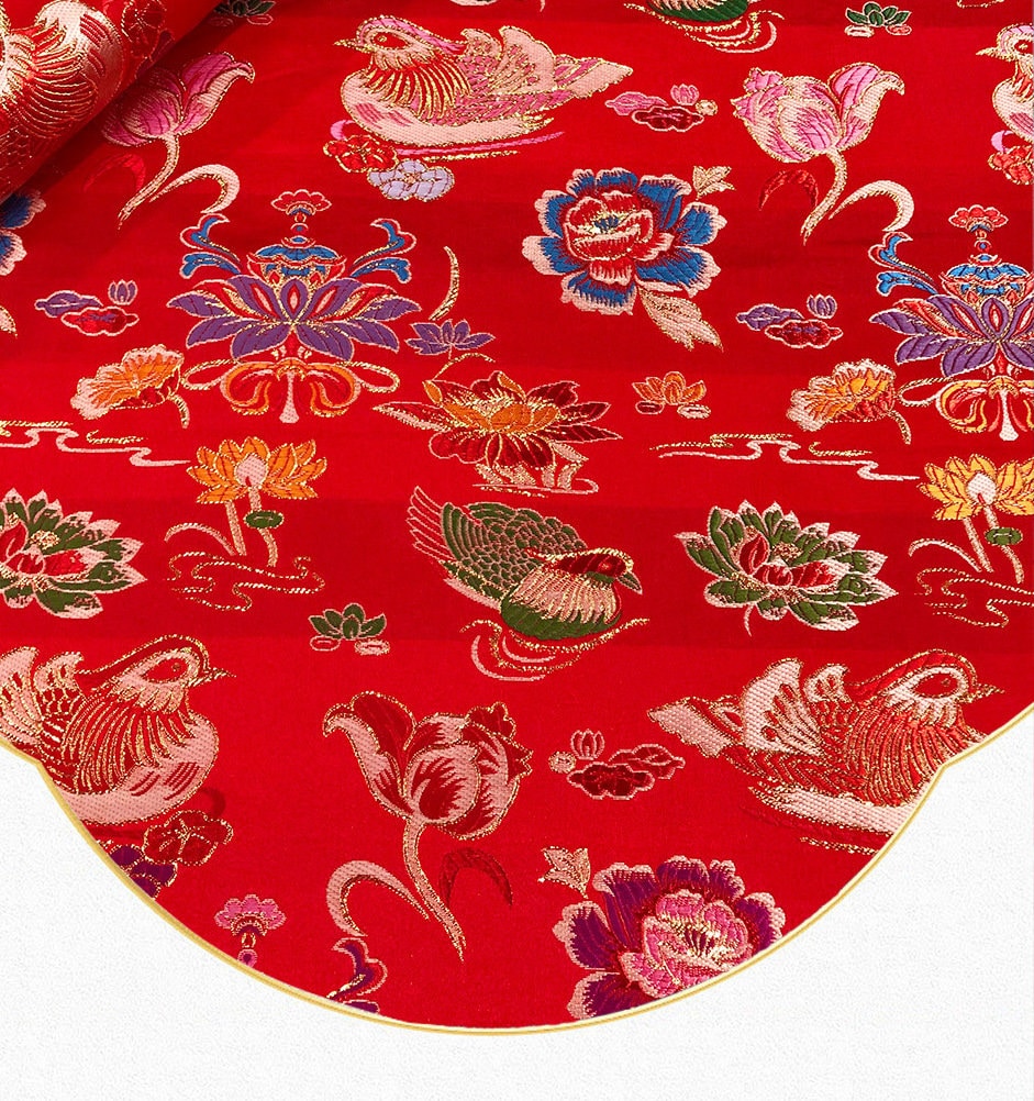 Mandarin Duck Brocade Fabric: 59"W Floral Embroidery, Wedding Dress Material