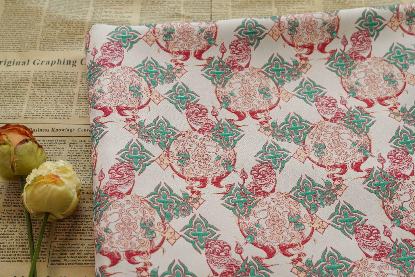 Gold Thread Jacquard Fabric: Chinese New Year Design, 65" Wide