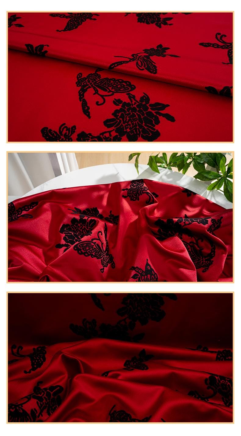 Traditional Chinese Classical Butterfly Jacquard Satin Fabric ��� Qipao & Hanfu Materi" Wide - Poppylollipop