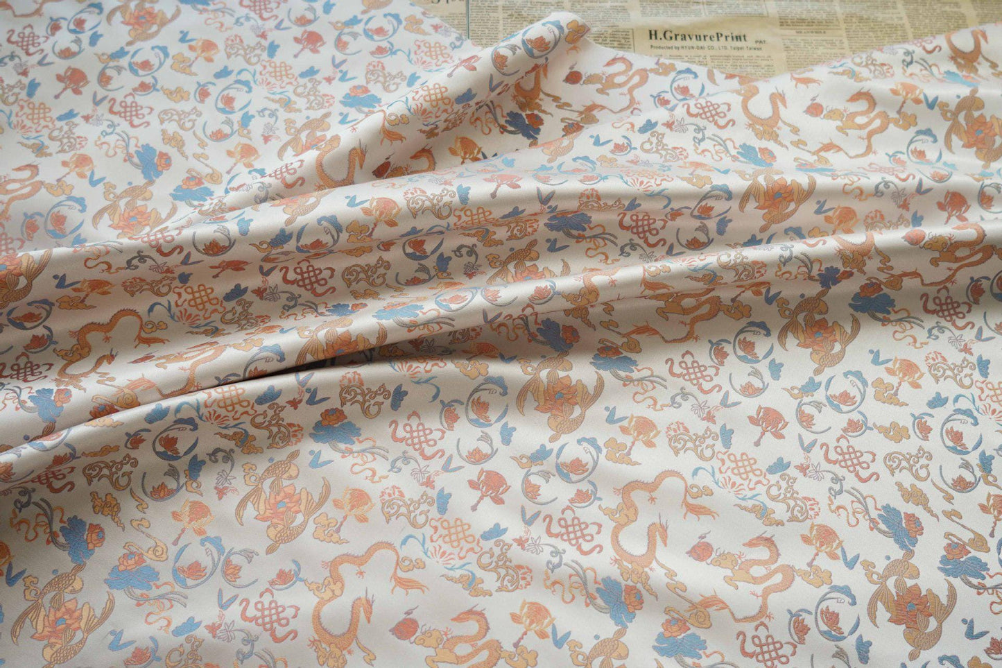 Dragon Flower Jacquard Fabric: Retro Woven Upholstery, 65" Wide