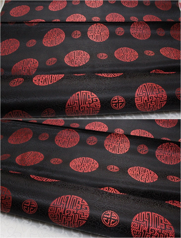 Chinese Fu Symbol Brocade Jacquard Satin Fabric - 35"W