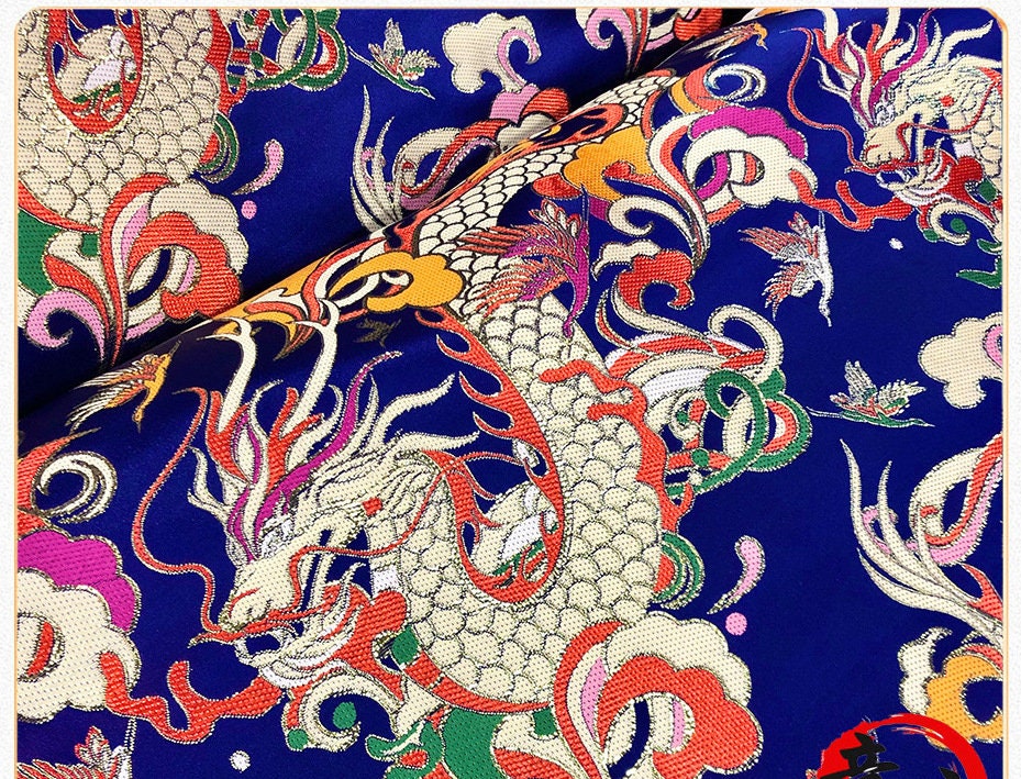 Dragon Brocade Fabric: 59"W Silk Rayon Blend, Traditional Sewing