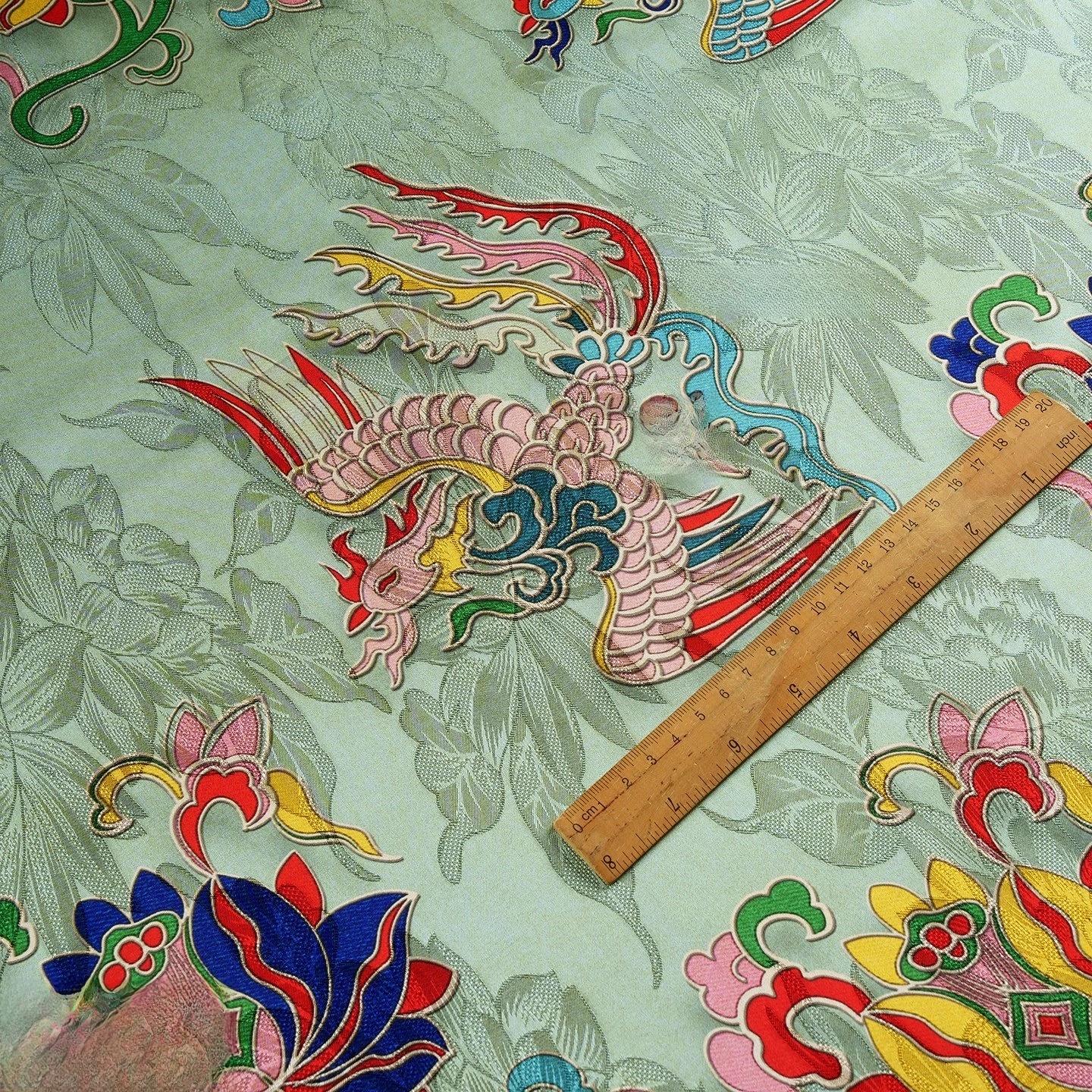 Tissu brocart de soie Phoenix & Lotus : Cheongsam vert clair, costume Tang, Hanfu