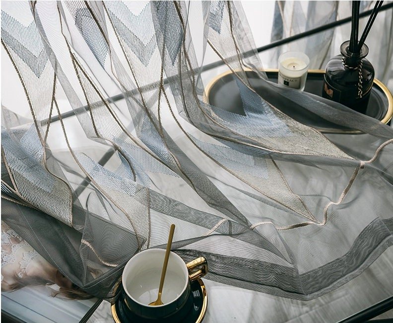 Geometric Embroidered Curtain Fabric: Modern Sheer Polyester Veil - Poppylollipop