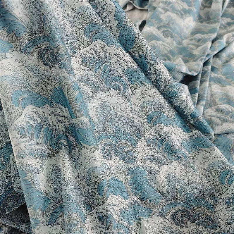 Japanese Wave Print Fabric: 100% Cotton Sewing Material
