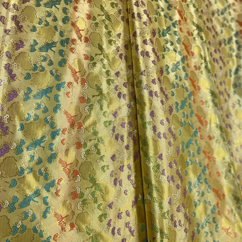 Crane Jacquard Satin Fabric: Autumn Green Brocade, Cheongsam Sewing Fabric