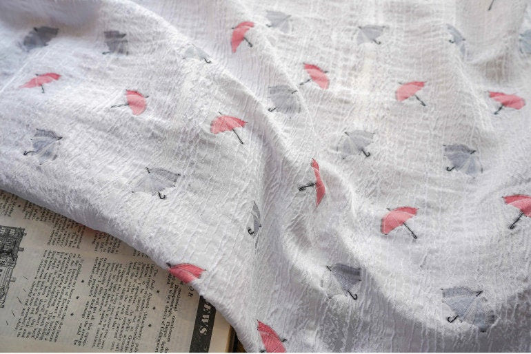 White Pleated Umbrella Fabric: Textured Rayon Blend, 59" Wide