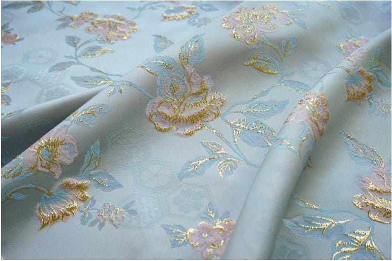 Tissu jacquard à motif floral : Damas rétro palais, 150 cm de large, vendu au mètre