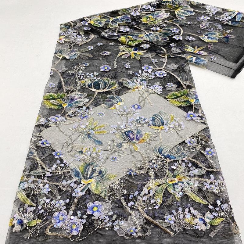 Sequin Floral Embroidery Lace Fabric, 50"W Wedding Dress Material