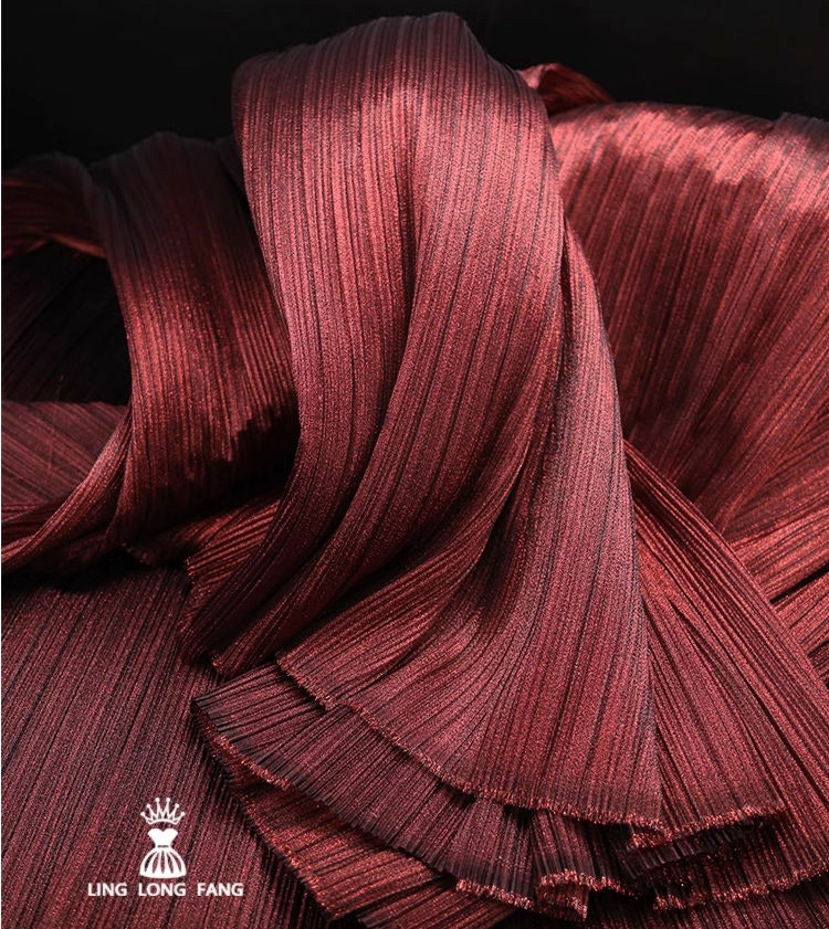 Pleated Organza Fabric: Shiny Crinkled Texture, 55" Wide