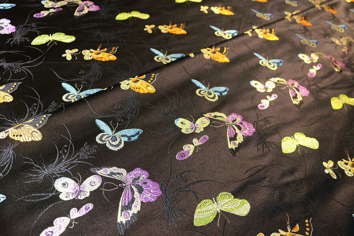 Black Butterfly Brocade Fabric: 59"W Rayon Textiles, Home Decor - Poppylollipop