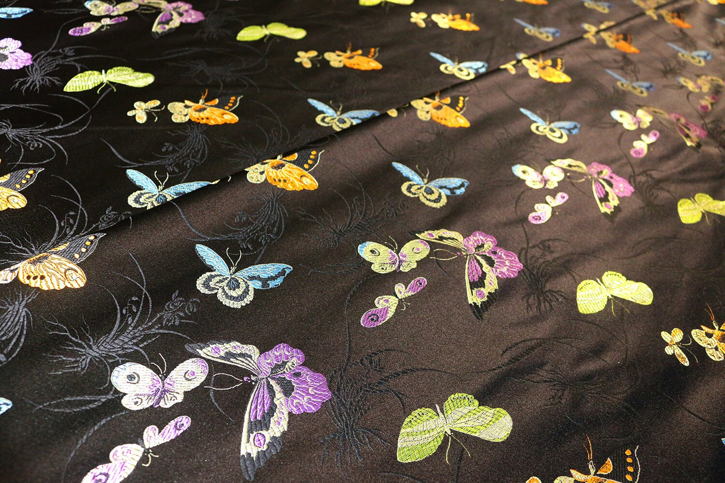 Black Butterfly Brocade Fabric: 59"W Rayon Textiles, Home Decor