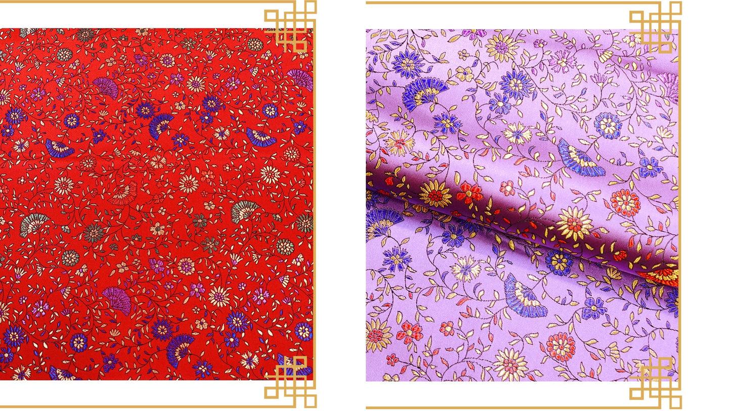 Tissu brocart de soie : motif pivoine festonnée, 114 cm de large
