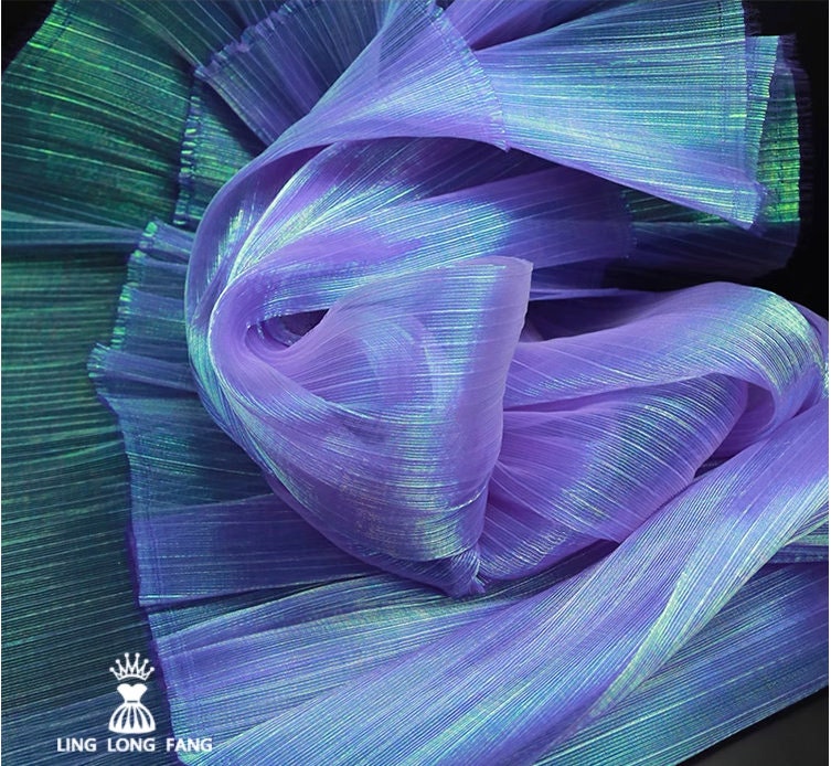 Crinkled Pleated Organza Fabric: 57" Wide Stiff Texture