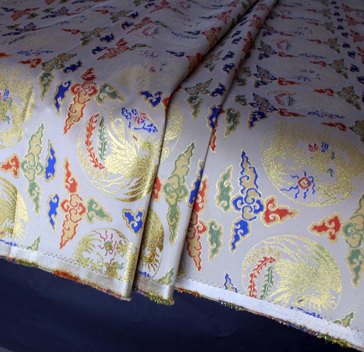 Red Chinese Brocade Fabric: Dragon & Cloud Jacquard (56" Wide)