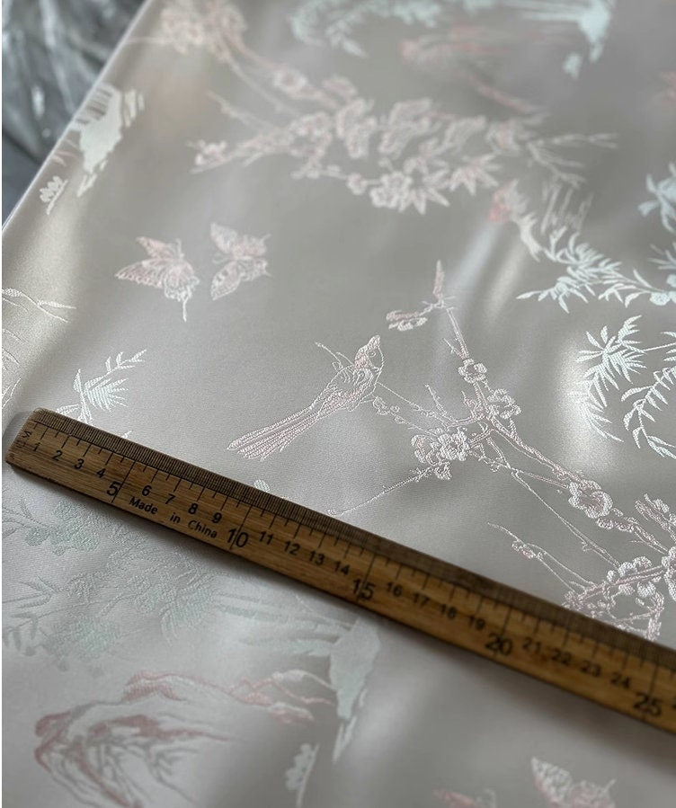 Nishijin Japanese Silk Brocade Fabric: Bird & Butterfly Motif (59"W)