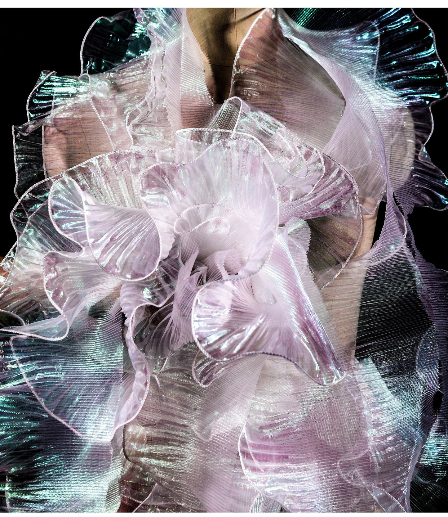 Tissu organza à volants 3D - Matière de créateur bicolore