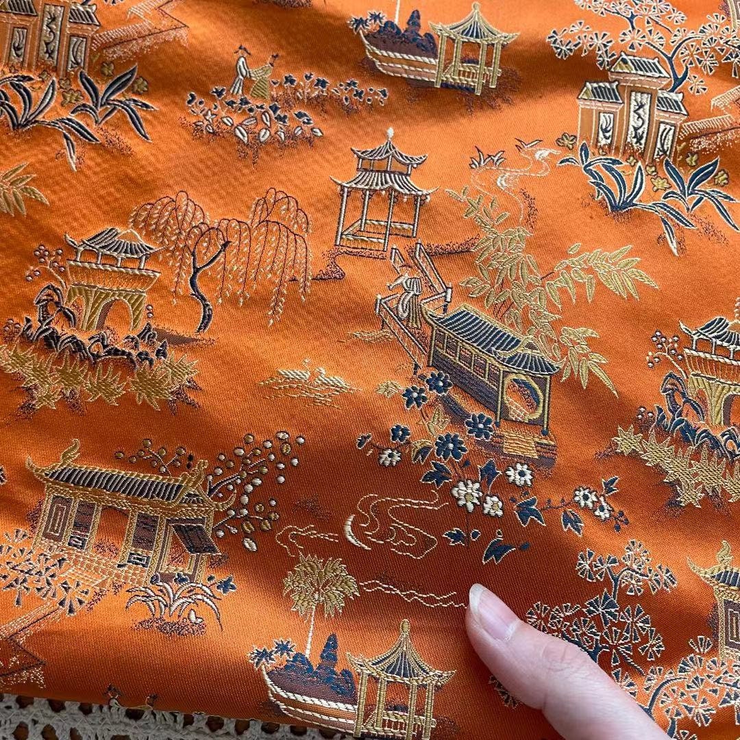 Qingming River Silk Brocade Fabric: Jacquard Damask, Upholstery & Costume (45"W)