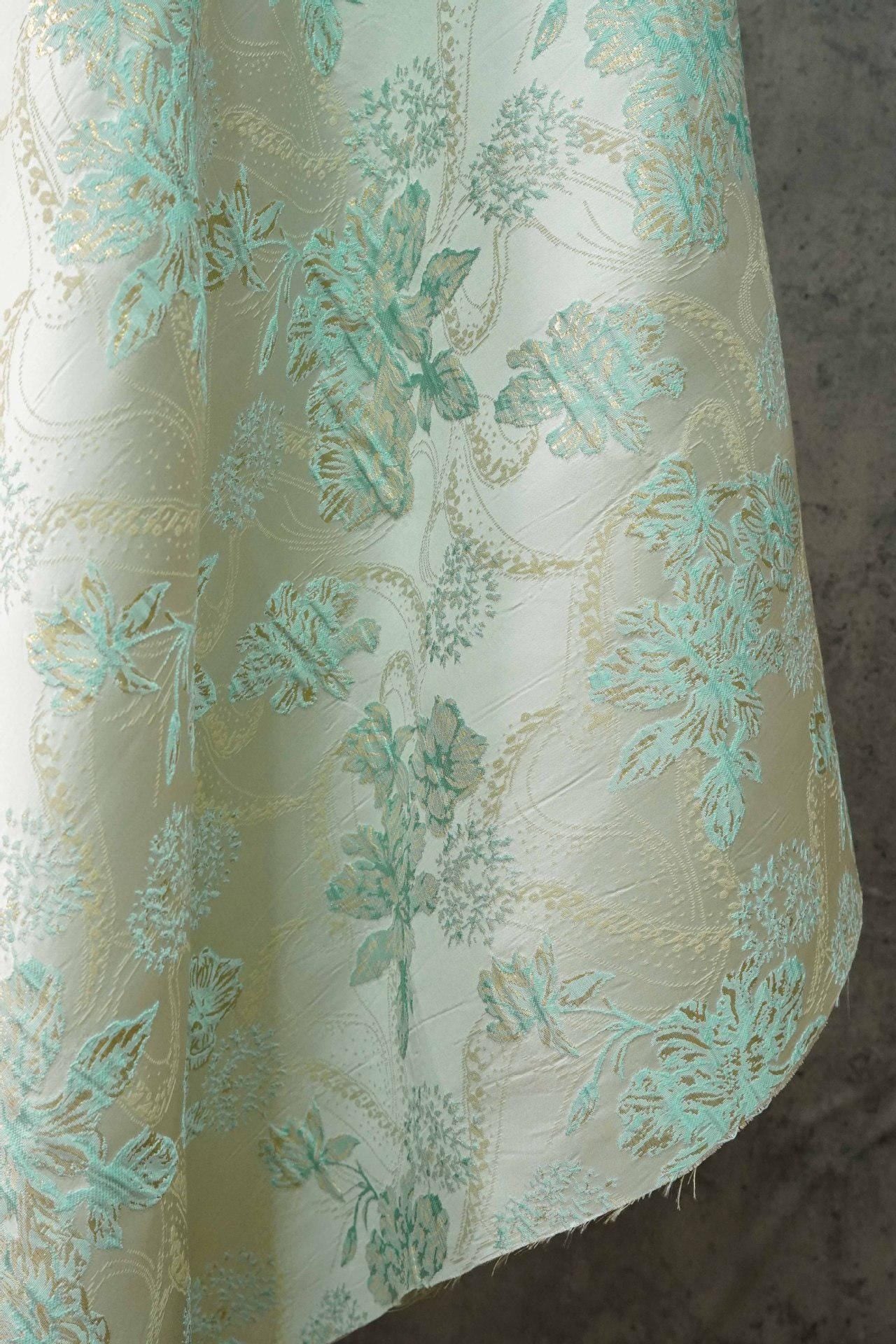 Metallic Brocade Fabric: 58"W Damask Jacquard with Gold Thread