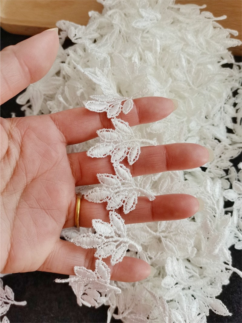 Beige Leaf Embroidery Lace Trim: Shabby Chic Cotton Weave