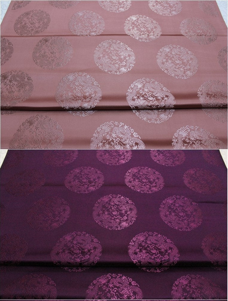 Dragon Brocade Satin Fabric: Chinese Floral Design, 29" Wide