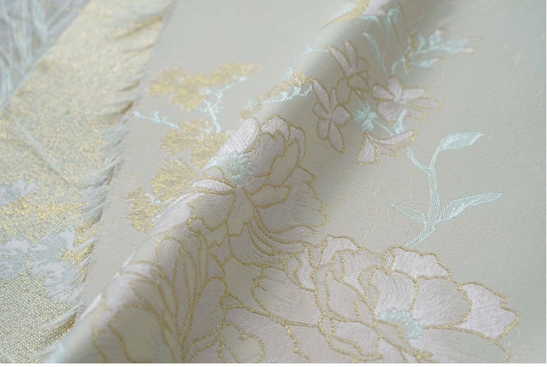 Gold Bird Flower Jacquard Damask Fabric: Rayon Blend Sewing Material