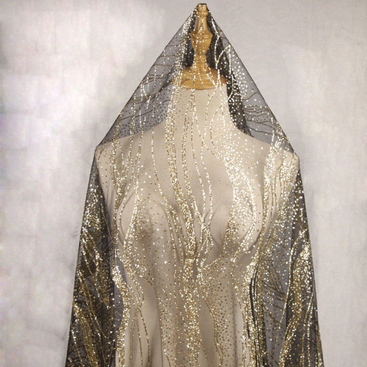 Glitter Mesh Fabric, Silver Geometric Lace for Bridal Veil, 55"W - Poppylollipop