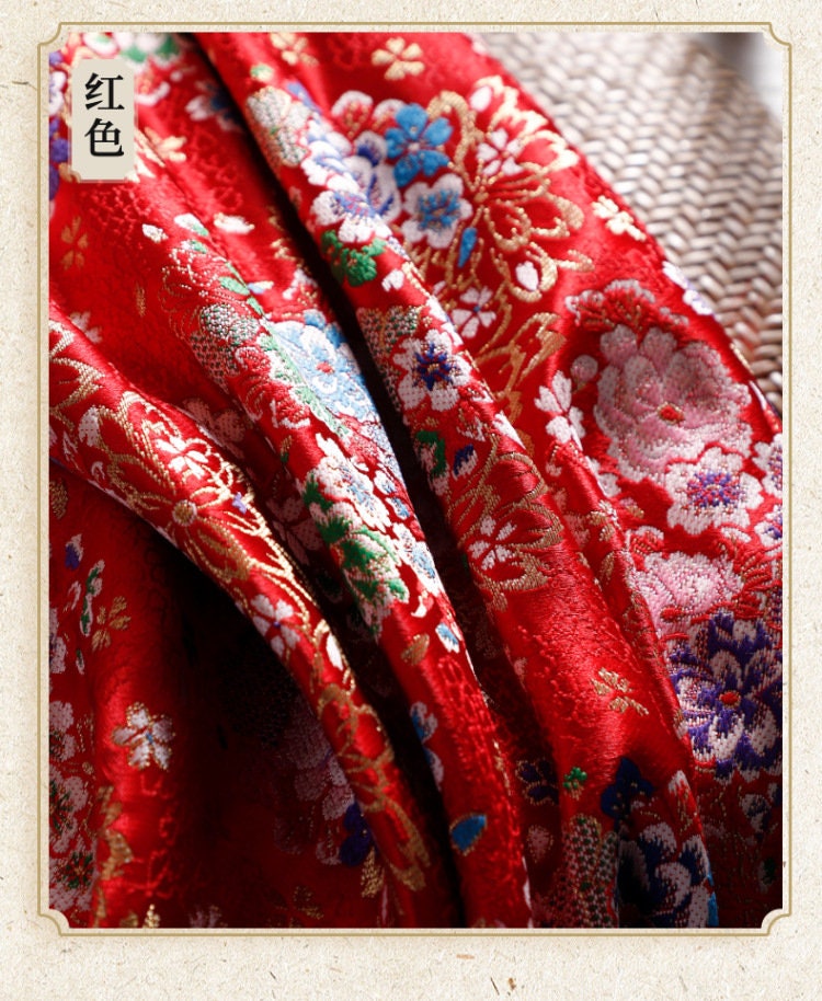 Cherry Blossom Jacquard Brocade Fabric: Silk Rayon Kimono Sewing (29.5" Width)