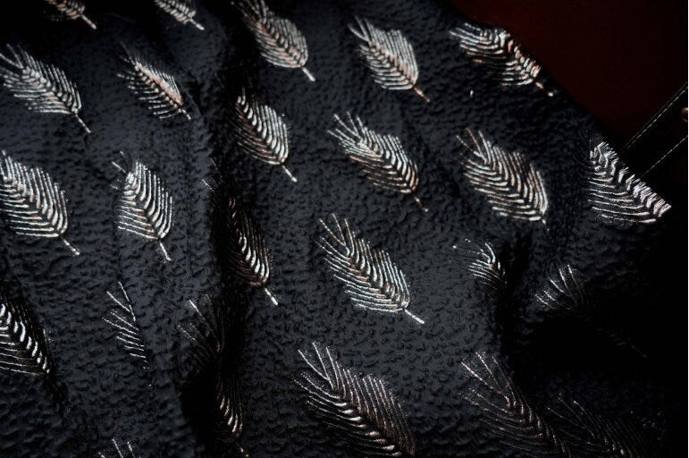 Gold Feather Jacquard Brocade Fabric: 55" Wide Upholstery Sewing Material