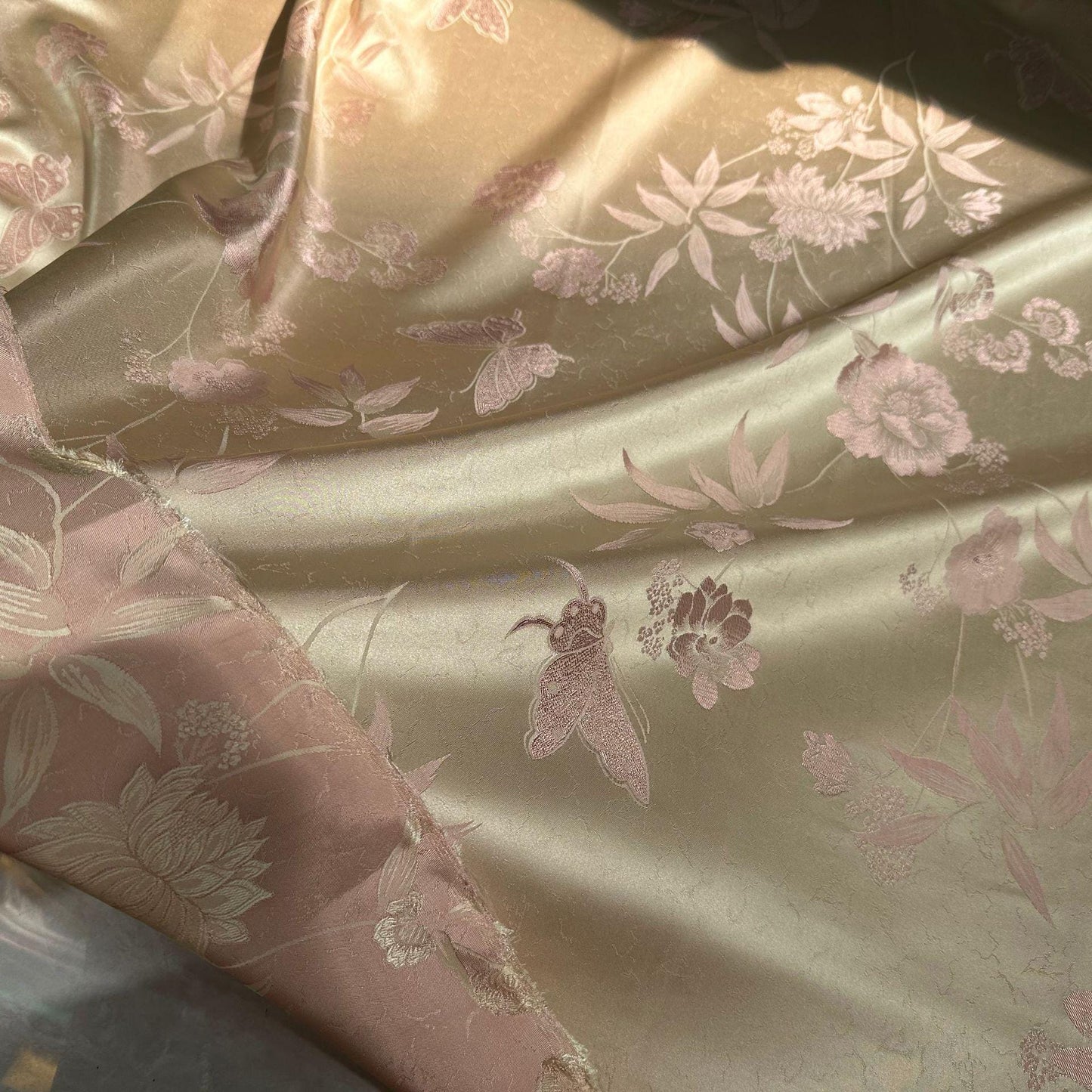 Two-Tone Floral Jacquard Satin Silk Fabric - 59" Wide