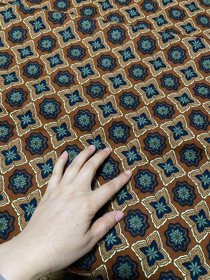 Tissu de coton japonais : imprimé floral à carreaux, matériel de couture